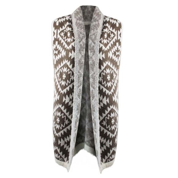 Knit Aztec Print Kimono Vest Cardigan - Picture 1 of 8